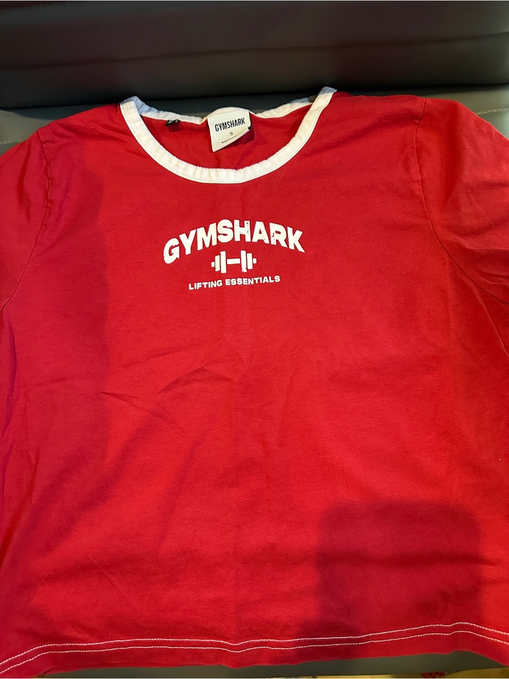 Gymshark Red Tee with White Trim - cropped tee shirt size small
